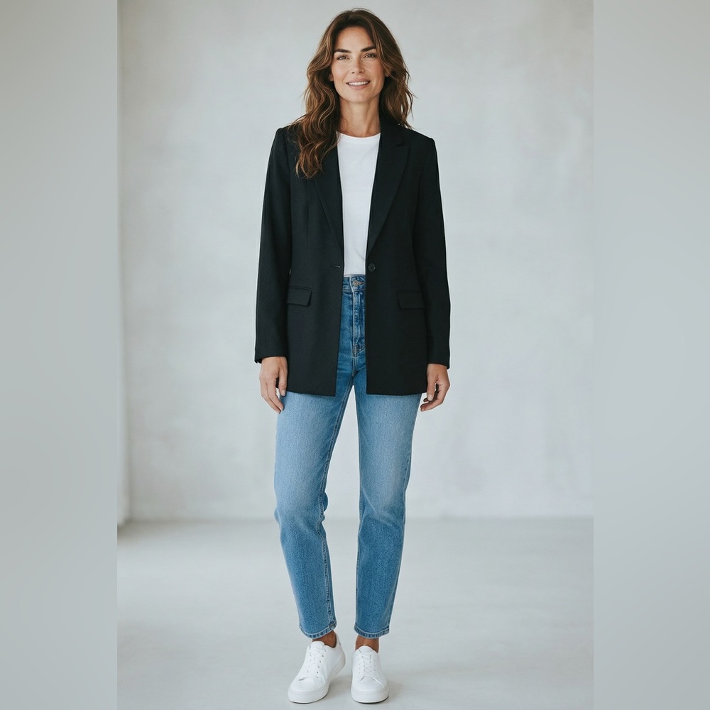 Ann Taylor Black Single-Button Longline Blazer